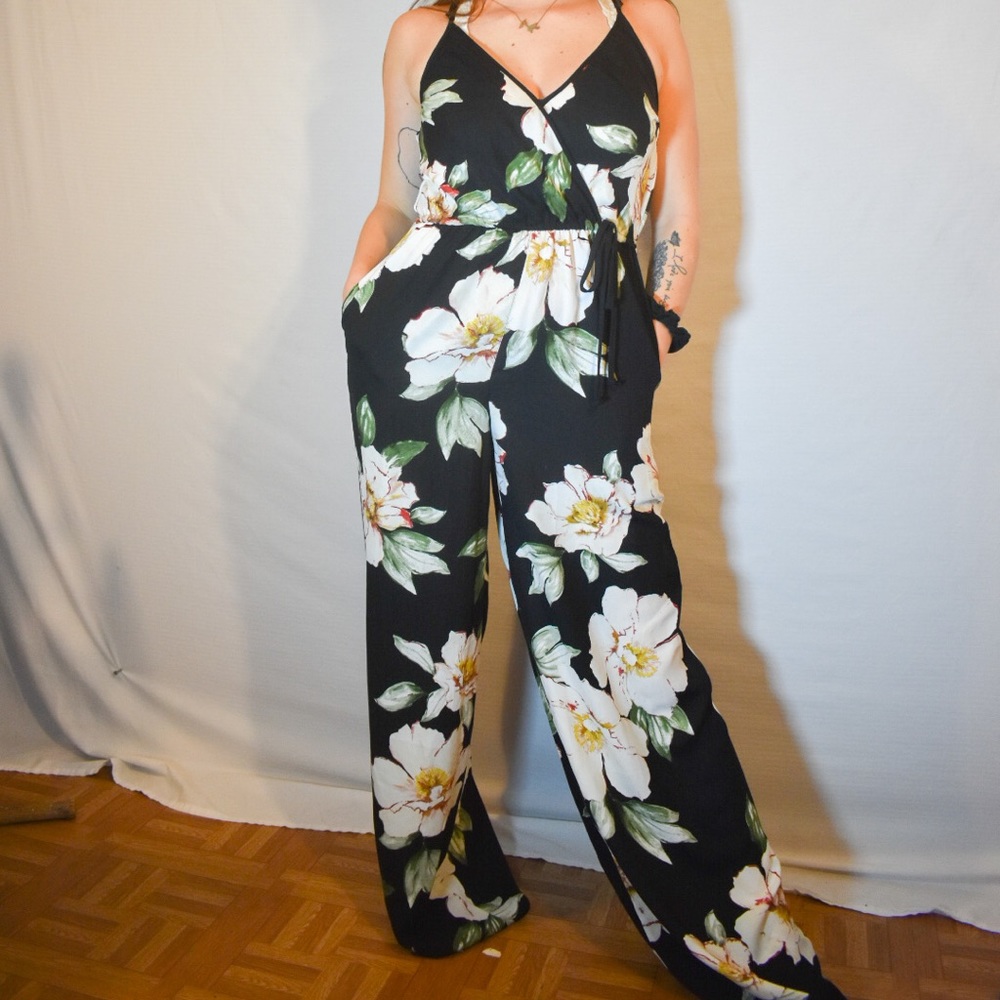 Flowery print and black romper!